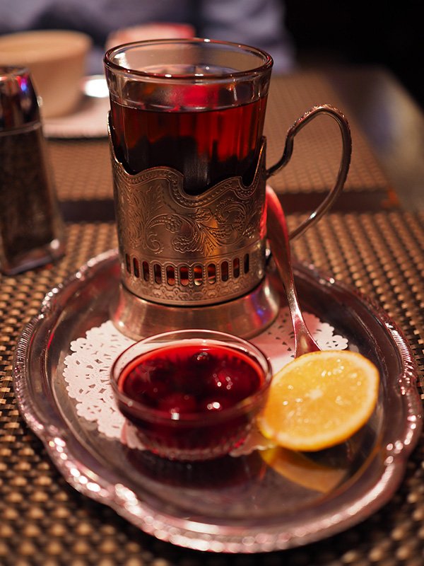 The teacup Podstakannik also traditional